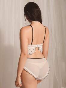 DelicateAllure 女士心形印花内衣套装 - 黑與白 - 查看 2