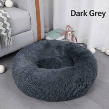 1PC Warm & Soft Plush Pet Round Bed, Fluffy Winter Cozy Pet Round Cushion Nest For Medium/Large/Small Cats & Dogs - Dark Grey - View 5