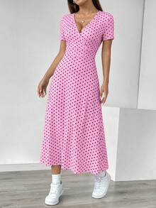 SHEIN PETITE Đầm ngắn tay mùa hè cổ chữ V họa tiết hoa nhí dành cho nữ (cắt ngẫu nhiên) - Trang phục maxi cho nữ - Nhiều màu - Xem 4
