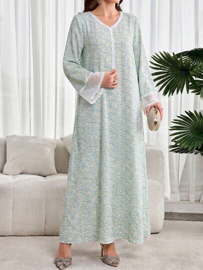 Al Najma 花卉撞色网纱连衣裙，宽松版型，适合夏季穿着