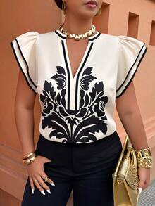 Weeklong Plus Size Women Floral Print Ruffle Trim Loose Blouse, Casual Holiday Top - Multicolor - View 1