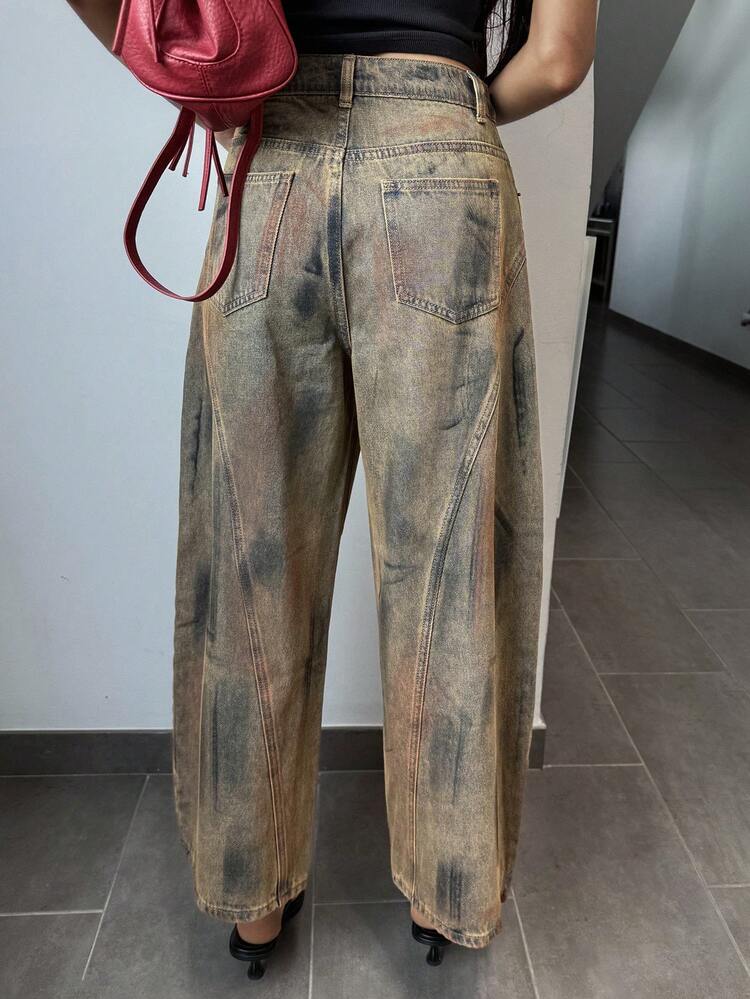 Women's Graphic Print Slant Pocket Loose Fit Casual Jeans