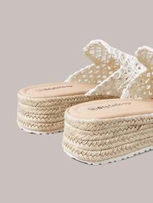 Styleloop Giày nữ đế dày dệt từ dây gai dầu, gót cao, màu trắng, kiểu dáng hở gót, giày đơn đế xuồng, giày sandal dây gai dầu kiểu Pomessian, thích hợp đi chơi, nghỉ mát, hẹn hò hàng ngày, đi biển, du lịch, phong cách thường ngày cho nữ. - trắng - Xem 6