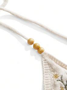 ROMWE Hippie Gothic Snake Skin Embroidered Deep V-Neck Plus Size Knit Top, Summer - Beige - View 4