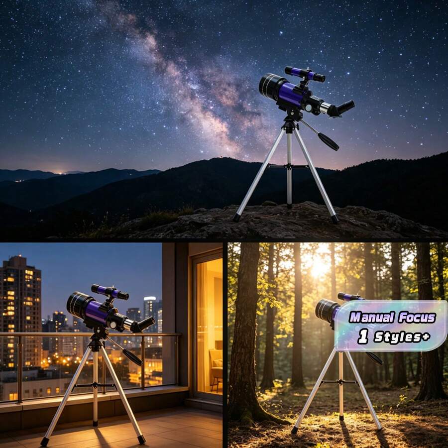 Portable Outdoor Travel Astronomical Telescope With Manual Focus & Tripod, Professional Star & Moon Observation Telescope, Decorative Furniture & Holiday Gift - Multicolor - View 1