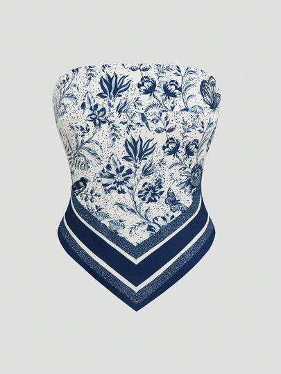 Sweetra Top bandeau estampado y sexy para vacaciones de verano