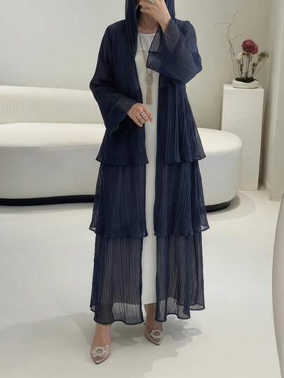 Al Najma Women's Solid Color Flared Sleeve Ruffle Hem Loose Arabic Abaya