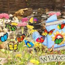 5/30/50pcs Butterfly Decorations, Creative DIY Swinging Butterfly Stakes PVC Waterproof Decor, Simulated Butterfly Garden Stakes With Spring Rods, Suitable For Indoor/Outdoor Christmas Yard - multicolor - View 8