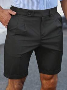 Manfinity Mode Men's White Casual Straight Leg Shorts, Fashionable And Versatile - Black - View 7