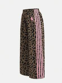 SHEIN Tween Girls Y2k Brown And Pink Leopard Print Patchwork Knit Sweatpants,Loose Drawstring Casual Comfortable Pants For Summer,Music Festivals,Holiday - Multicolor - View 6