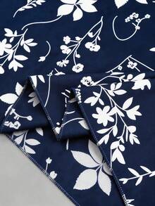 SHEIN LUNE Plus Size Floral Print Elastic Waist Casual Boho Skirt, Summer Vacation Navy Blue - Multicolor - View 3