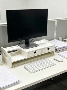 1PC Monitor Stand Riser With Storage, Dual-Layer Desktop Organizer For Laptop & Tablet, Ergonomic Screen Stand With Pen Holder & Drawer, Space-Saving Desk Shelf For Office, Home & Dorm - White - View 7
