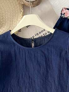 SHEIN Conjunto de top de tirantes con estampado floral y pantalones de pierna ancha para adolescentes, conjunto informal de verano para vacaciones, 2 piezas - azul real - Ver 9