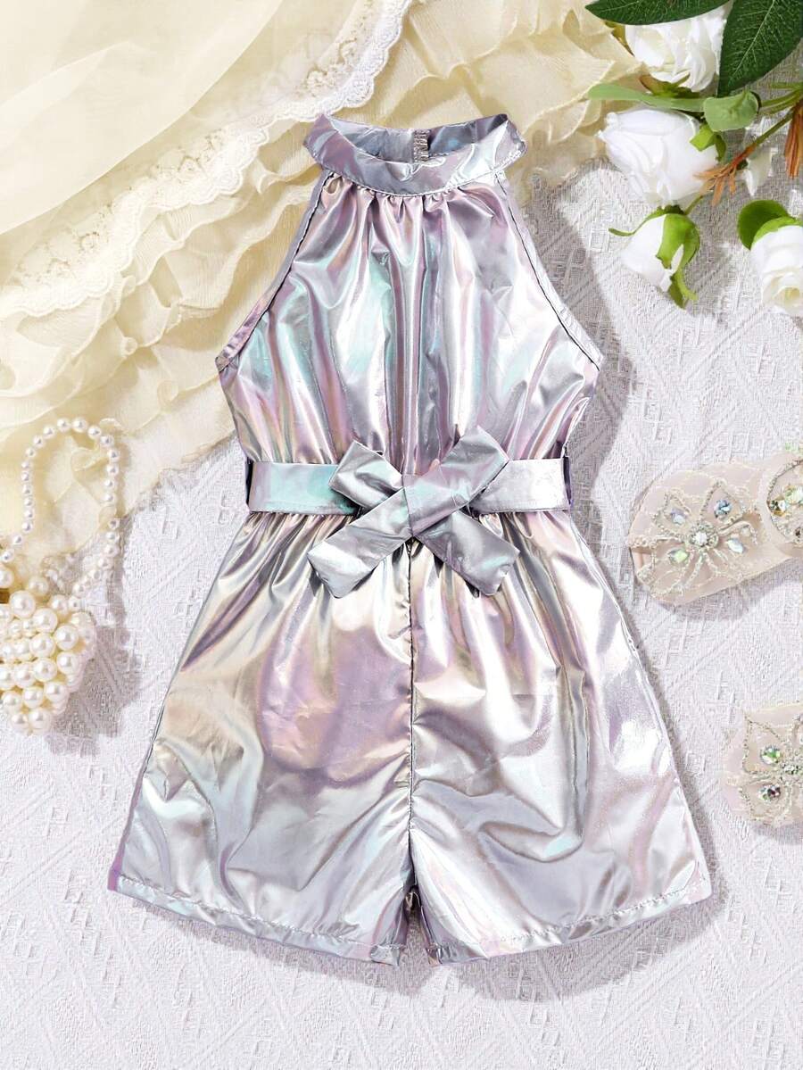 SHEIN 女童休闲全息激光连体衣,适合外出和约会 - 彩色 - 查看 1
