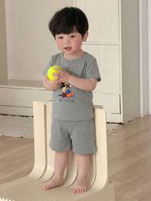 DAZY 2件套幼儿男童卡通印花圆领背心和裤子睡衣套装 - 灰色 - 查看 5