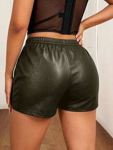 Maweii Plus Size Solid Color Studded Decor Sexy Shorts, Summer Cocktail Olive Green - Army Green - View 2