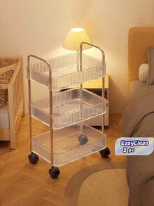 1 Household Transparent Movable Cosmetic Cart Storage Rack, Large Capacity Multi-Functional Bathroom Accessories Display Stand - Multicolor - View 1