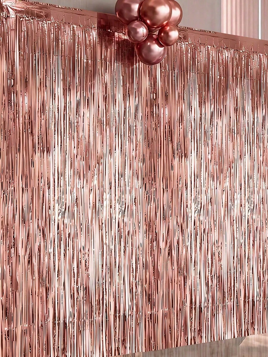 Cortina metálica brillante de oro rosa, decoración de fondo para fiesta de cumpleaños y despedida de soltera - Oro rosa - Ver 1