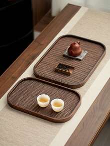 A Walnut Wood Tray With Handles, Used For Serving Food, Snacks, Drinks, Sushi, Steaks, Pizza, Desserts, Cakes, Bread, Breakfast Trays, Coffee Trays, Tea Trays, Charcuterie Boards, Halloween, And Ramadan - Maroon - View 9