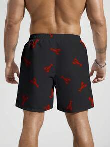 Surfspeed Men's Summer Vacation Crayfish Print Drawstring Waist Beach Shorts Holiday / Vacation / Beach / Hawaii / Tropical / Swim /  Bathing - Black - View 2