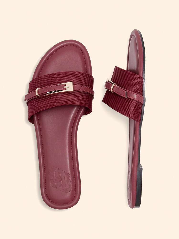 CUCCOO BASICS Women Shoes New Fashion Versatile Burgundy Knitted Flat Bottom One Piece Women's Flat Sandals Slippers Lightweight Not Tired Lazy Sandals Women's Flat Sandals