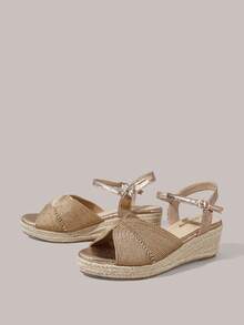 Styleloop Giày nữ màu sâm panh thời trang, đế dày, dệt bằng dây gai dầu, kiểu dáng bohemian, giày đế vải canvas khoét rỗng, phần trên dệt, gót đế xuồng, đế dày, quai ngang mắt cá chân, mang đến không khí nghỉ dưỡng, trang phục mùa hè, món đồ không thể thiếu khi đi du lịch. - Rượu sâm banh - Xem 2
