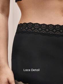 Bralution 1pc Plus Size Women Seamless Lace Trim Brief Underwear - Black - View 5