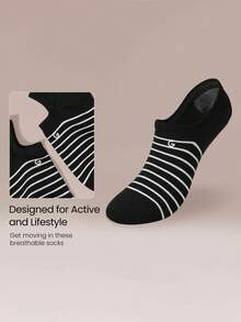 GLOWMODE 3 Pairs Invisible No-Show Socks Walk A Mile Soft Grip Daily Studio Workout Gym - Black stripes - View 6