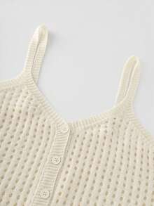 SHEIN Franclia Áo khoác cardigan dệt kim cổ chữ V hai dây màu kaki dáng rộng, khoét lỗ, cài cúc gỗ, phong cách boho, thích hợp cho kỳ nghỉ hè ở bãi biển, áo dệt kim nữ. - Màu Khaki - Xem 4