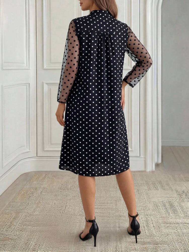 Middle-Aged & Elderly Women's Mesh Patchwork Polka Dot Casual Daily Wear Dress