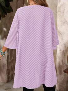 EMERY ROSE Plus Size Women Loose Casual Purple Hollow-Out Lace Summer Jacket - Mauve Purple - View 2
