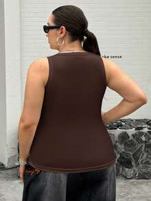 SHEIN CURVE+ 大码女式休闲基础款修身白色露肩背心，夏季舒适面料 - 棕色 - 查看 3