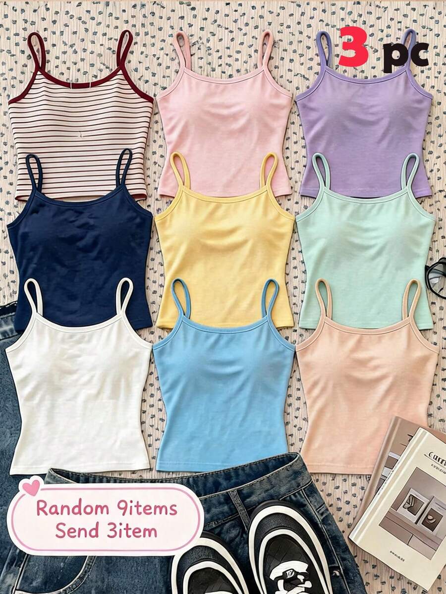 SHEIN 少女休闲简约吊带背心,夏季衬衫 - 彩色 - 查看 1