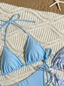 Swim Mod Set Bikini Segitiga Tali Ikat Leher Halter 8 Potong untuk Wanita dari Springbreak, Baju Renang Minimalis Motif Bunga Kecil untuk Liburan Pantai - MultiWarna - View 3