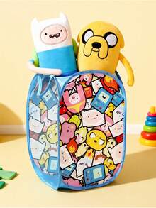 ADVENTURE TIME X SHEIN 聚酯纖維可折疊收納籃 - 彈跳式便攜收納籃，家用多功能收納盒，適用於衣物、玩具、雜物分類，輕巧耐用且易於清潔，適用於臥室、客廳、浴室、宿舍、旅行使用，附手柄可懸掛收納，卡通圖案設計時尚 - 淺藍滿 - 查看 2