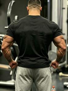 GymBeat Men's Letter Print Short Sleeve Casual Sports T-Shirt, Gym - Black - View 2