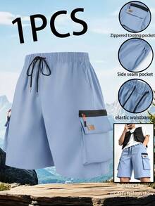 Gym Rark 1 pièce Short de sport décontracté bleu clair pour homme avec poches multiples et patchs de lettres, adapté à toutes les saisons, salle de sport - Bleu ciel - Voir 5