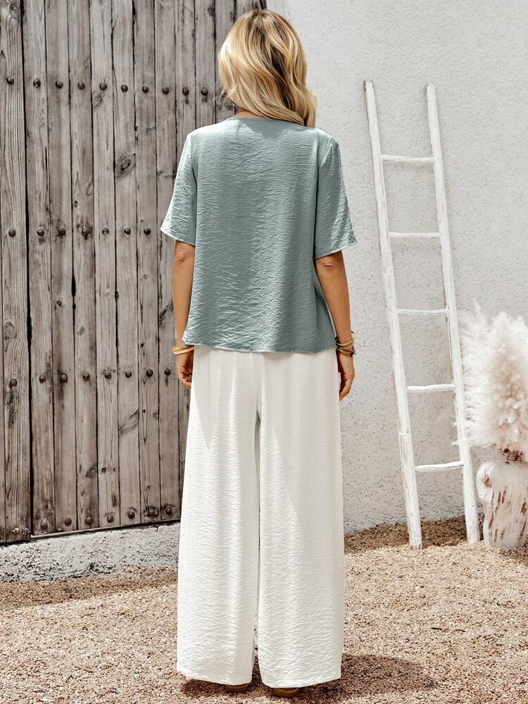 Women's Casual Solid Color Top & Pants 2 Pieces Set, Summer