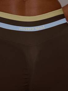 Musera Sport Contrast Waistband Scrunch Bum Active Booty Shorts Only Sport Workout Gym Pilates Fitness Daily Girly Casual Hot Sweat - Chocolate Brown - View 6