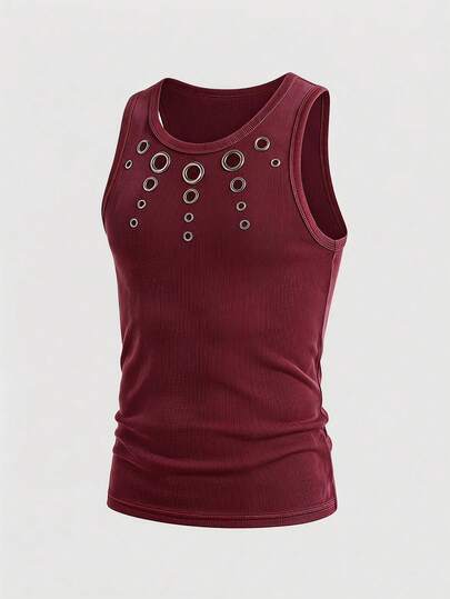 NEON BLANC Áo tank top nam mùa hè dáng ôm không tay, màu đỏ tía trơn, họa tiết bông tuyết đục lỗ.