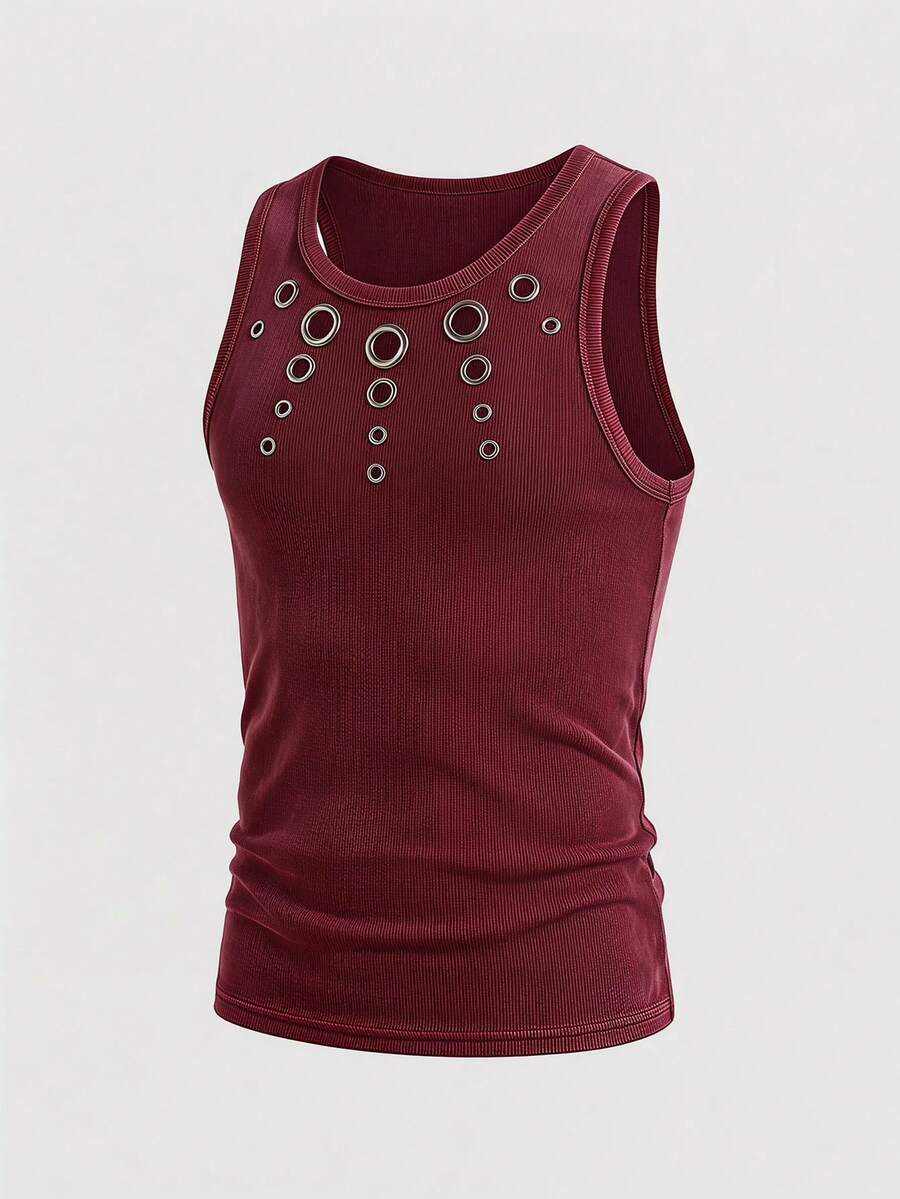 NEON BLANC Áo tank top nam mùa hè dáng ôm không tay, màu đỏ tía trơn, họa tiết bông tuyết đục lỗ. - Màu Đỏ Sâu - Xem 1