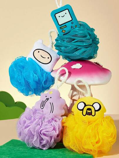 ADVENTURE TIME X SHEIN 1pc/3pcs Cute 3D Bath Bomb, Ultra Soft Lathering Mesh Sponge, Blossom/Buttercup/Bubbles,Y2K