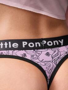My Little Pony X SHEIN 2 buah Celana Dalam Thong Nyaman dan Lembut dengan Motif Unicorn dan Huruf serta Karet Elastis - Berwarna merah muda - View 5