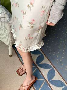 DAZY Women's Elegant Floral Print Ruffle Hem Skirt, Vacation Style - Apricot - View 3