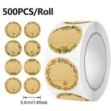 Black Marker Pen Included, 2.5cm/5cm Kraft Paper Stickers, 500 Sheets Per Roll, Round Wreath Pattern Labels, Perfect For Canning Jar Tags, Food Storage And Gift Bag Sealing - Khaki - View 10