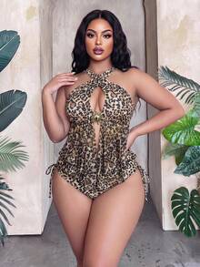 Slaydiva 2026 New Women's Spring/Summer Leopard Print Spaghetti Strap Plus Size Swimwear Set - Multicolor - View 4