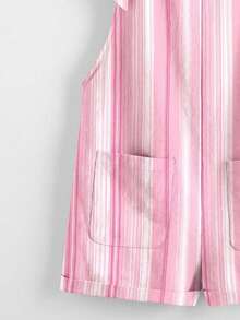 SHEIN EZwear 休闲简约度假粉色多巴胺条纹打结肩带口袋拼接连体裤，适合日常通勤、约会、派对、秋冬夏、圣诞节、新年、感恩节、派对、婚礼、海滩、毕业典礼、时尚、优雅、休闲、外出、约会、预订、通勤、闪亮、情人节、优雅、度假、休闲、Y2K、外出、毕业典礼等场合。 - 彩色 - 查看 4