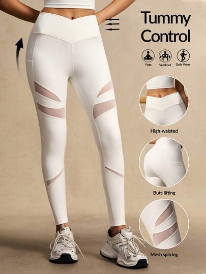 VARSIVA Mallas deportivas de mujer minimalistas y versátiles con parches de malla, para yoga y fitness