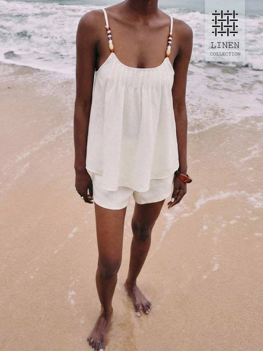 ATUI Studio Camiseta de tirantes minimalista de unicolor para mujer - Beis - Ver 1