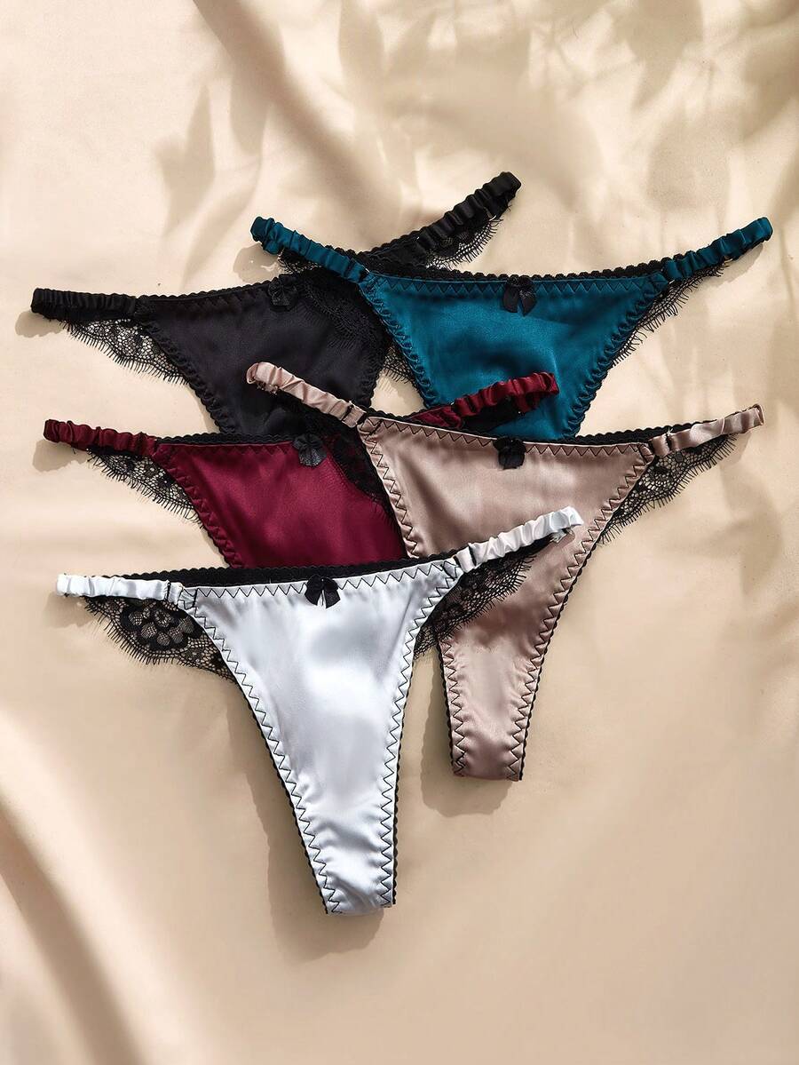 Charlaine Bộ 5 món đồ lót không đường may (vải satin + ren) - Nhiều màu - Xem 1